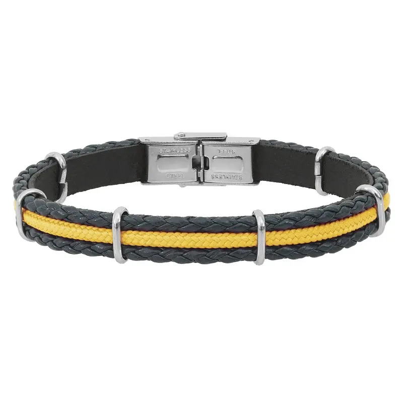 Bracelet acier tresse cuir et cordon couleur ELDEN PARIS