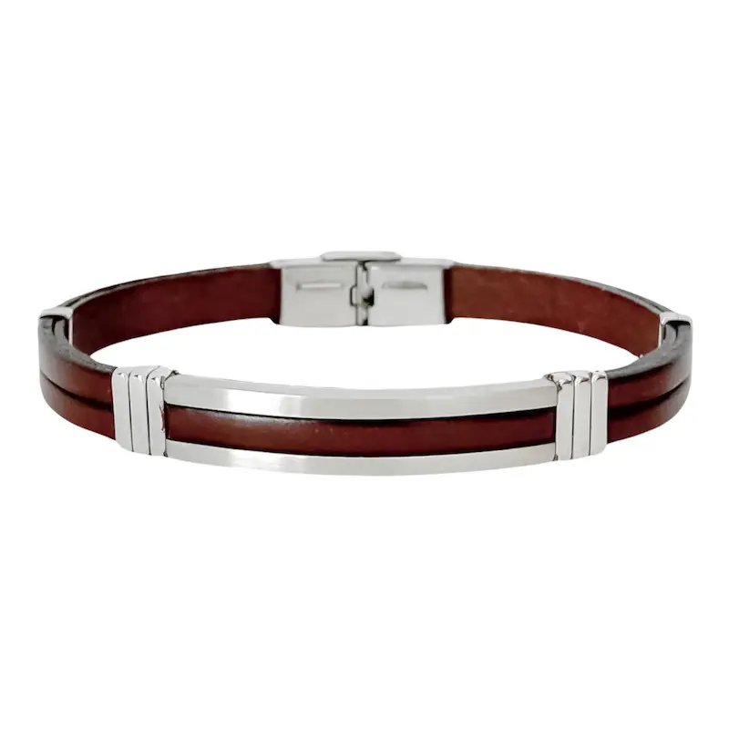 BRACELET CUIR ET ACIER 3409