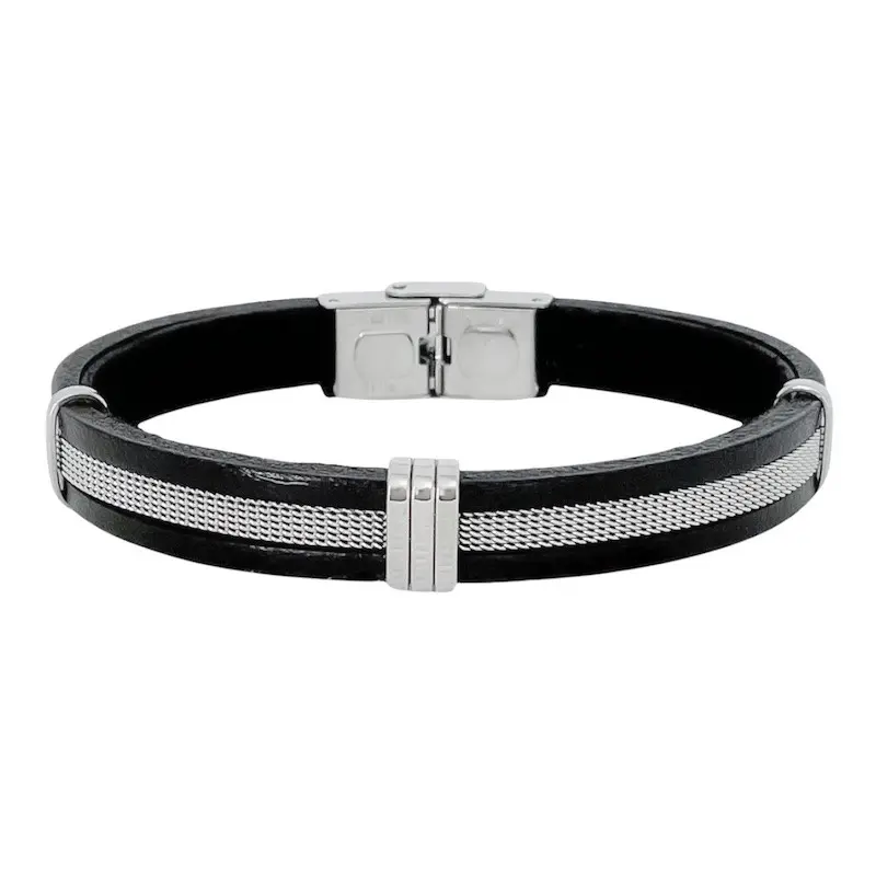 Bracelet acier cuir couleur maille milanaise ELDEN PARIS