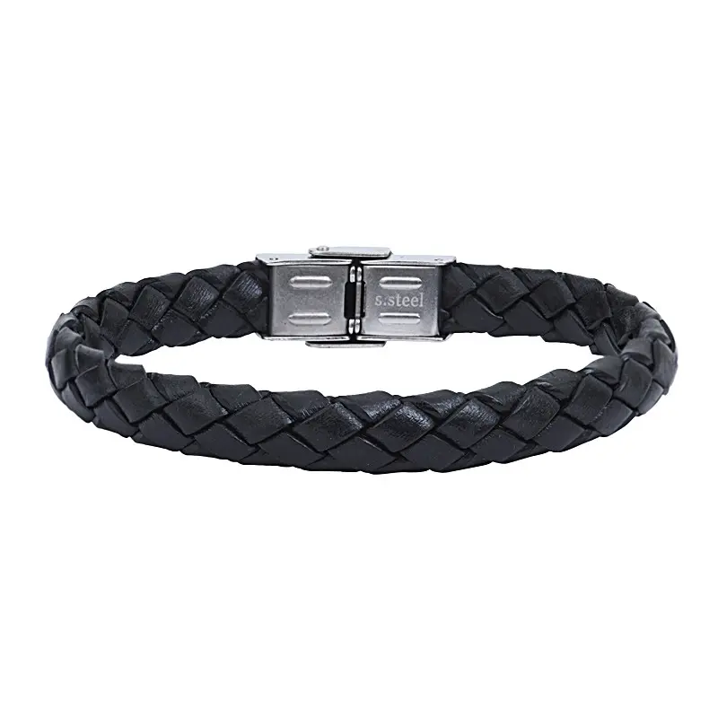 Bracelet acier cuir tresse motif galuch fleur de lys ELDEN