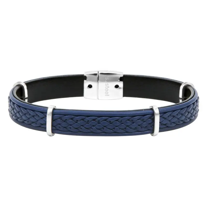 Bracelet acier et acier bleu motif tresse BOND