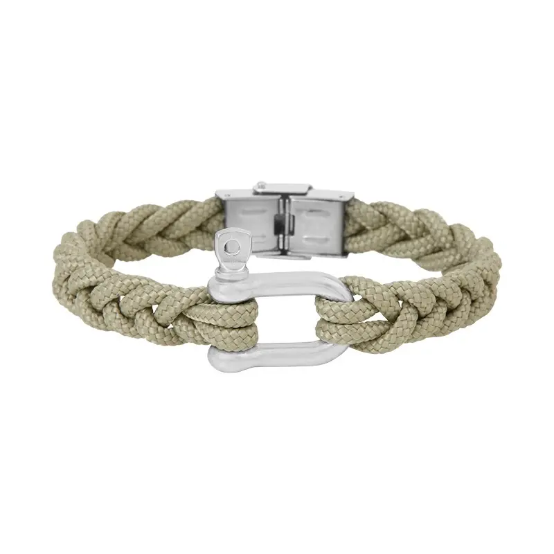 Bracelet acier manille et tresse cordon marin beige BOND
