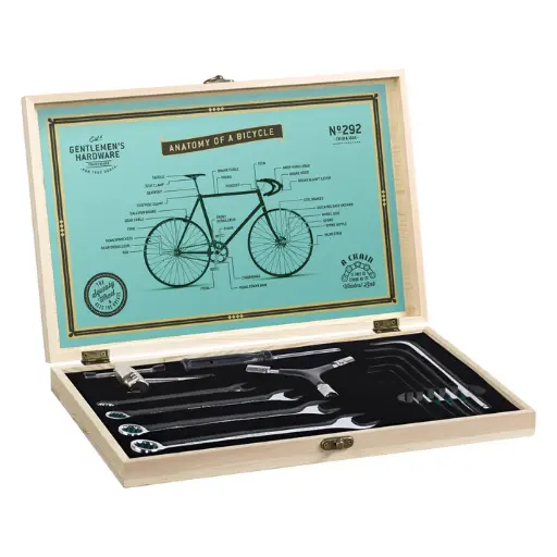 [03482] Bicycle tool kit in wooden box WILD AND WOLF