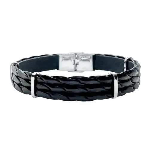 [03405] Bracelet acier et cuir torsade couleur ELDEN PARIS