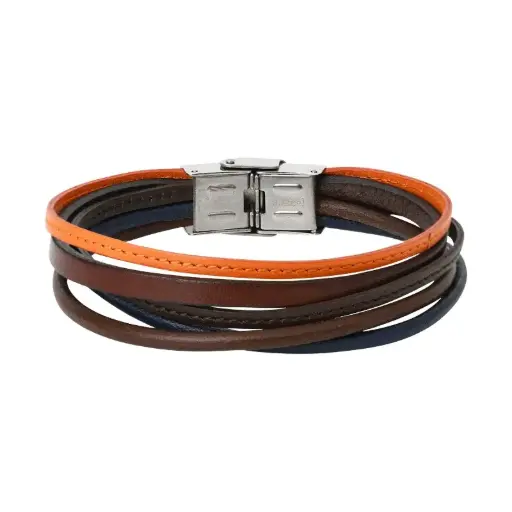 Bracelet acier et multi-fils cuir couleur ELEDEN PARIS
