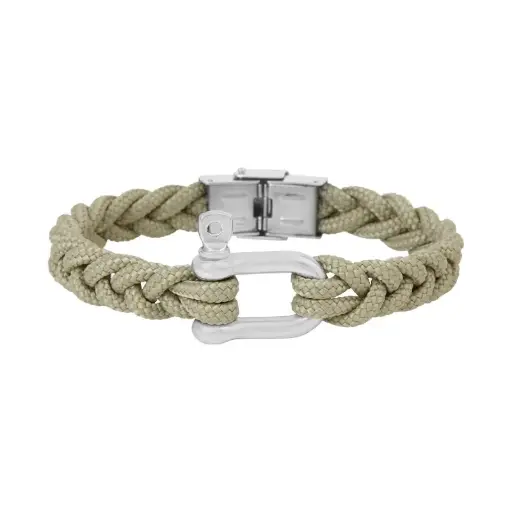 [01235] Bracelet acier manille et tresse cordon marin beige BOND
