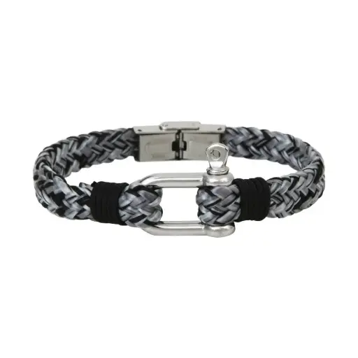 Bracelet acier manille et tresse cordon simple kaki BOND