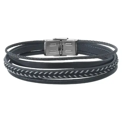 [03407] Bracelet acier multi-grs cuir tisse ELDEN PARIS