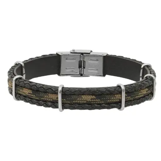 Bracelet acier tresse cuir et cordon couleur ELDEN PARIS